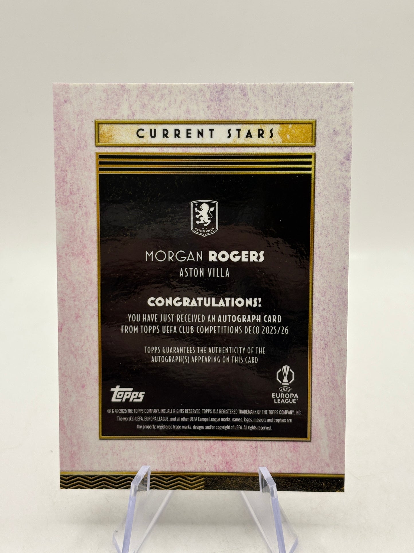 Morgan Rogers 2025-26 Topps Deco UCC Current Stars Purple Auto /50