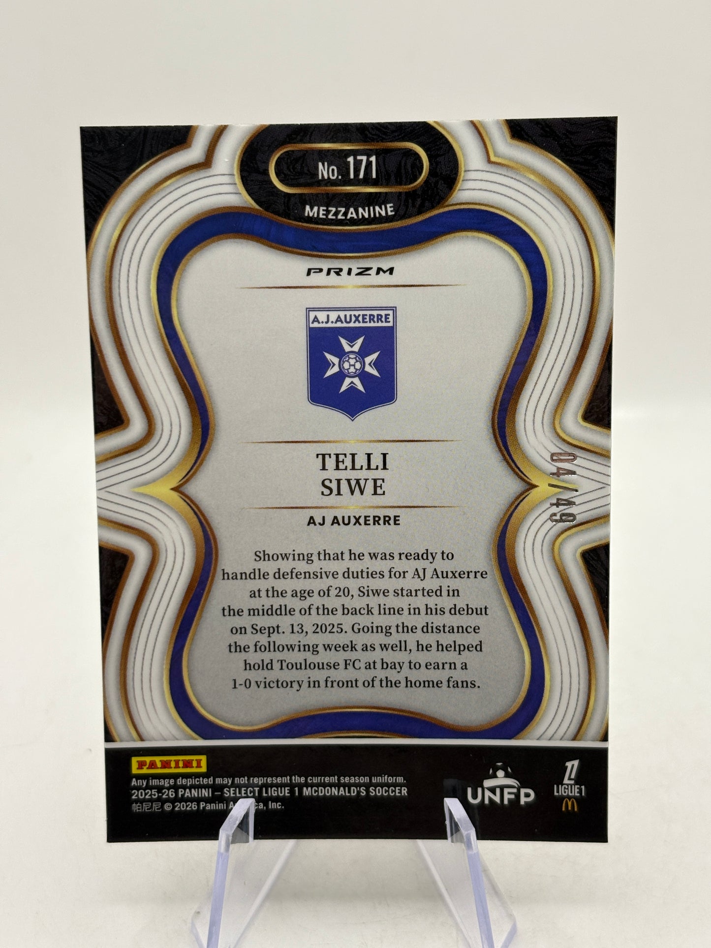 2025-26 Panini Select Ligue 1 Mcdonalds - Telli Siwe /49 Purple Dragon Scale