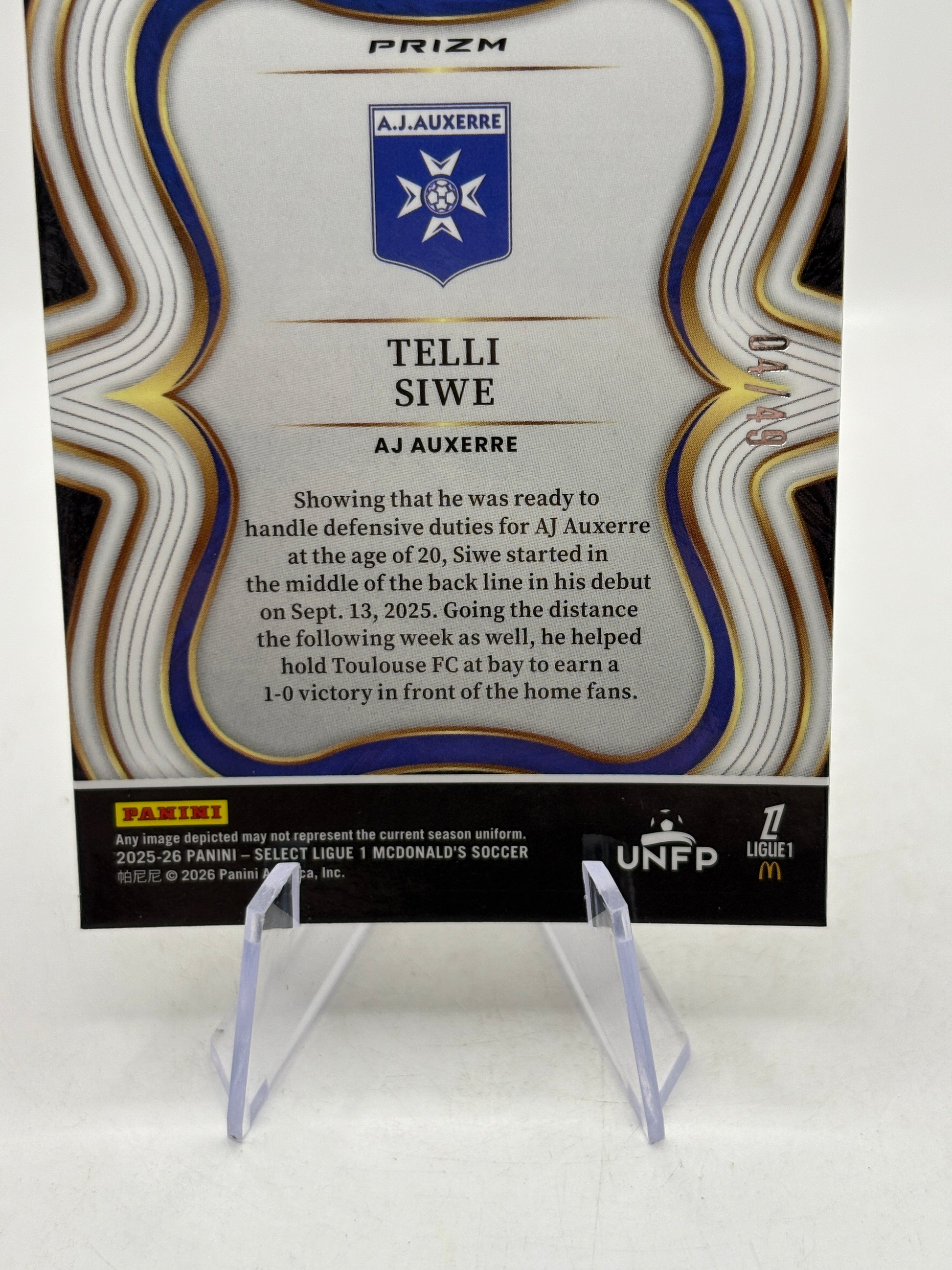 2025-26 Panini Select Ligue 1 Mcdonalds - Telli Siwe /49 Purple Dragon Scale image 4