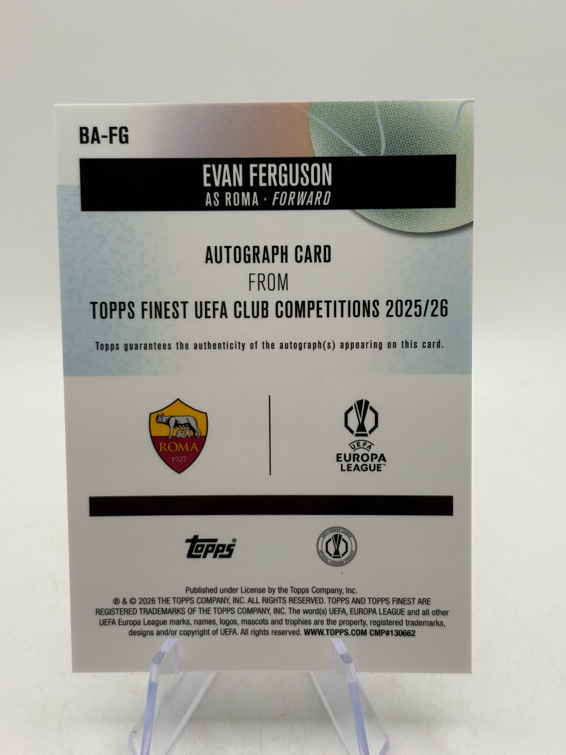 2025-26 Topps Finest UEFA CLUB - BA-FG Evan Ferguson Autograph image 2