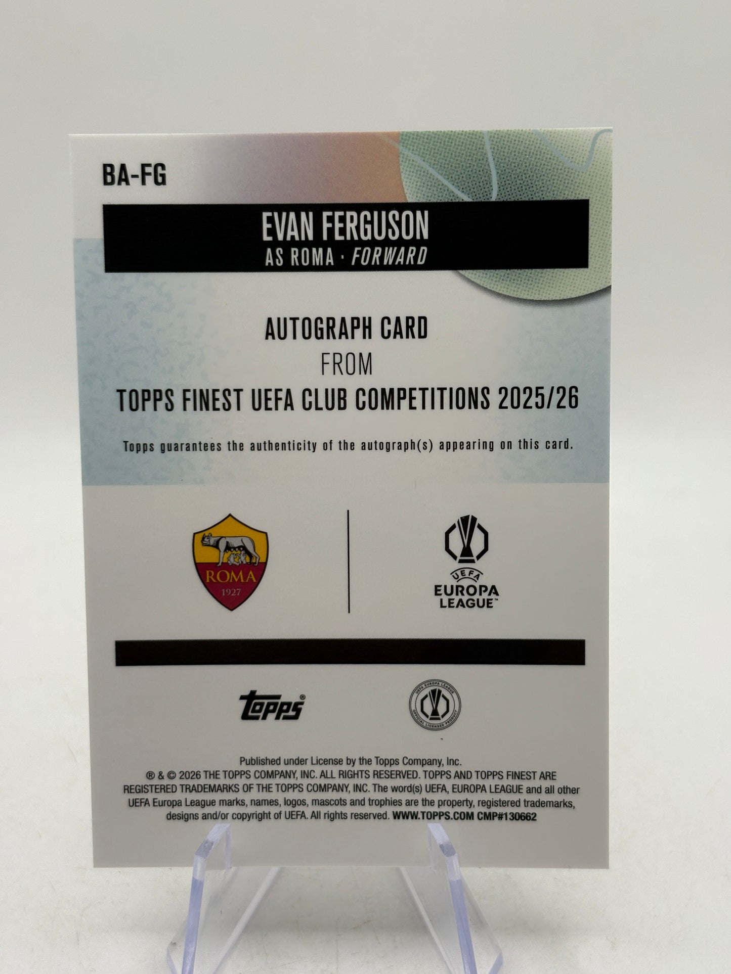 2025-26 Topps Finest UEFA CLUB - BA-FG Evan Ferguson Autograph