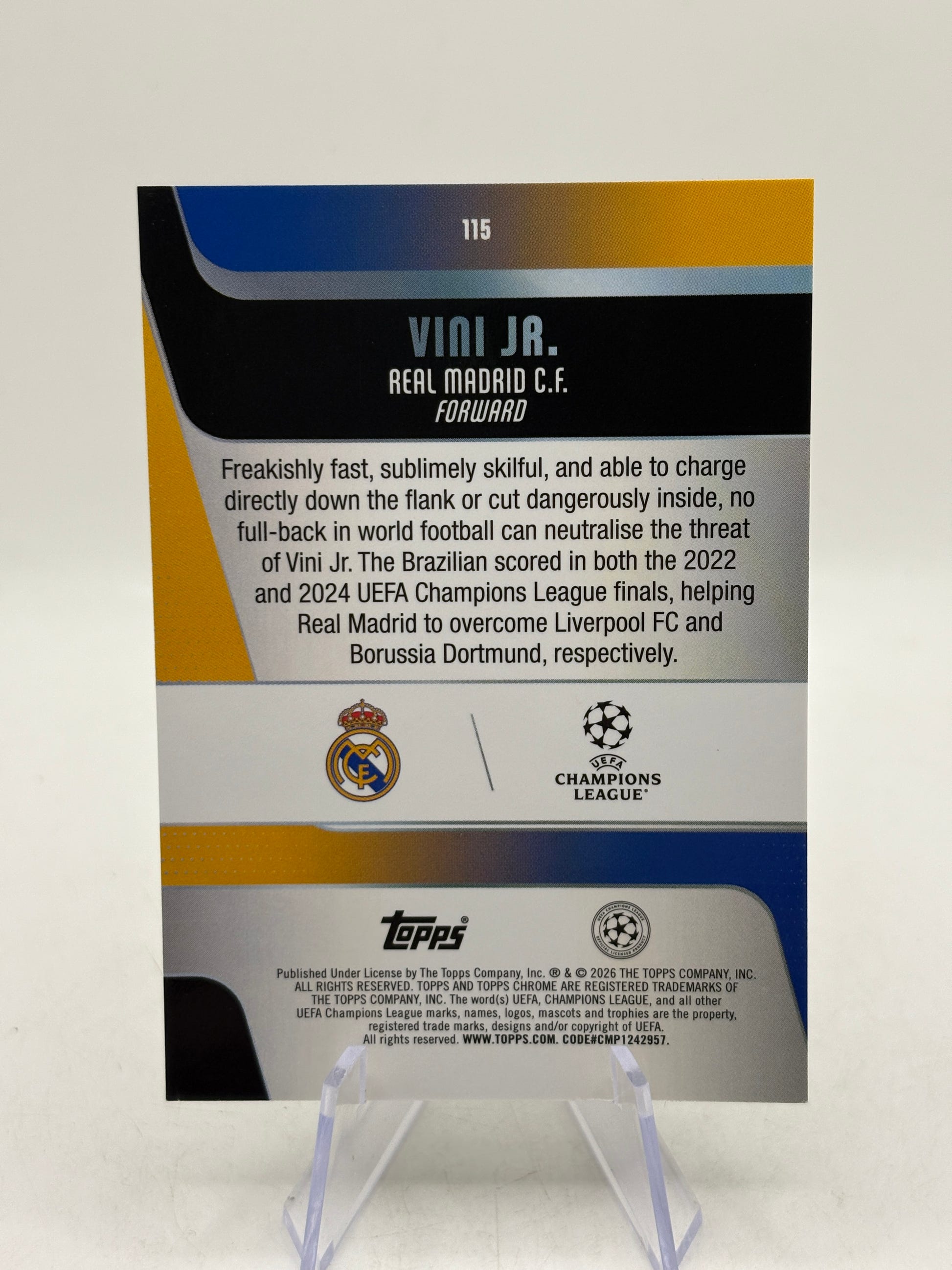 2025-26 Topps Chrome UEFA - #115 Vini Jr. Green Refractor /99 image 2