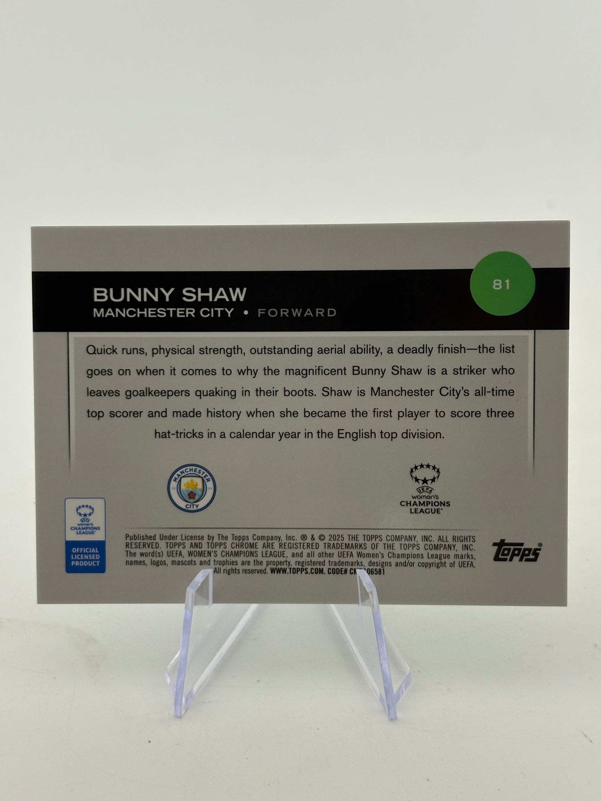2025 Topps Chrome WUCL - Bunny Shaw 01/99 Green Refractor FRENLY BRICKS - Open 7 Days image 2