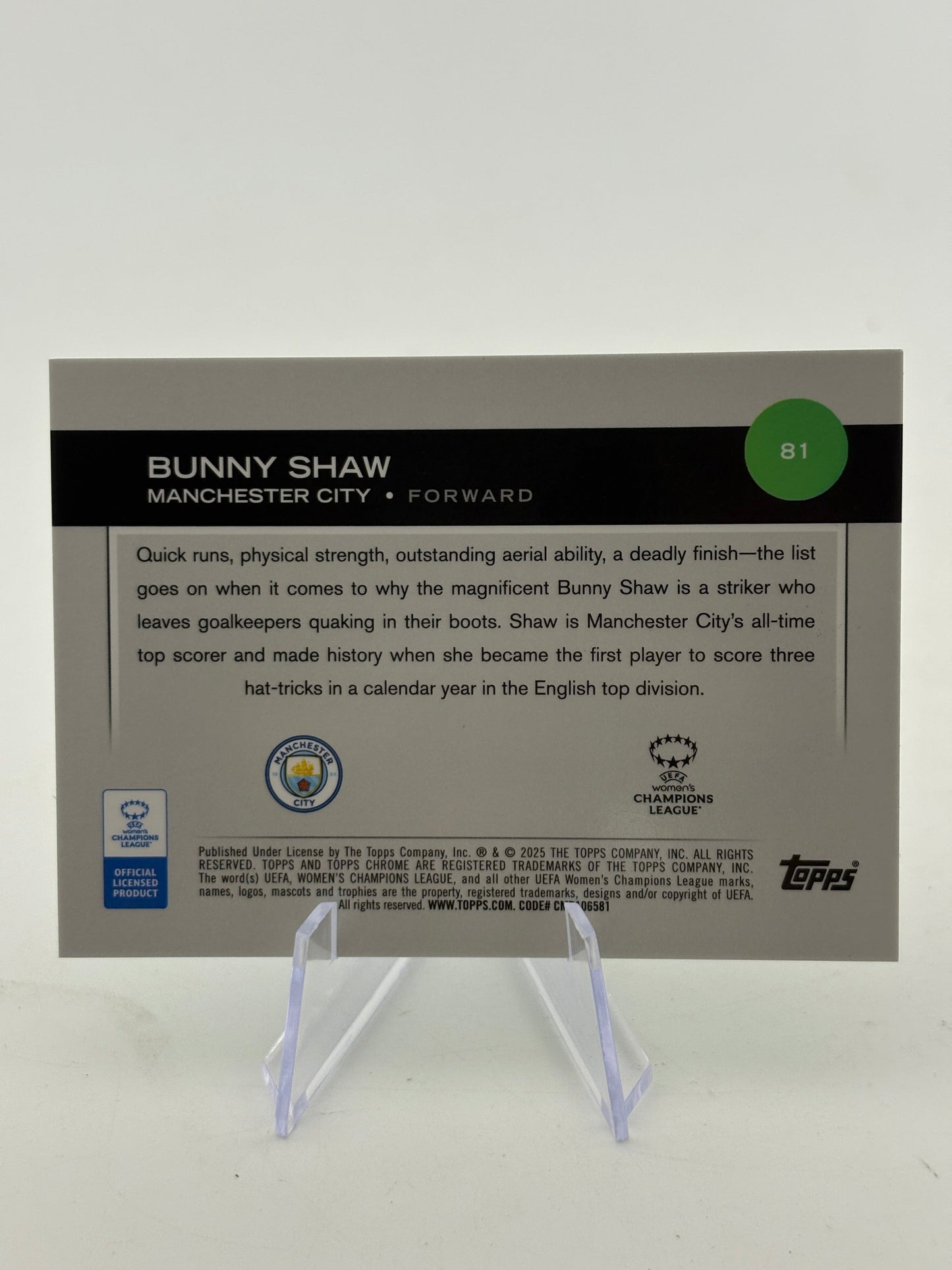 2025 Topps Chrome WUCL - Bunny Shaw 01/99 Green Refractor FRENLY BRICKS - Open 7 Days