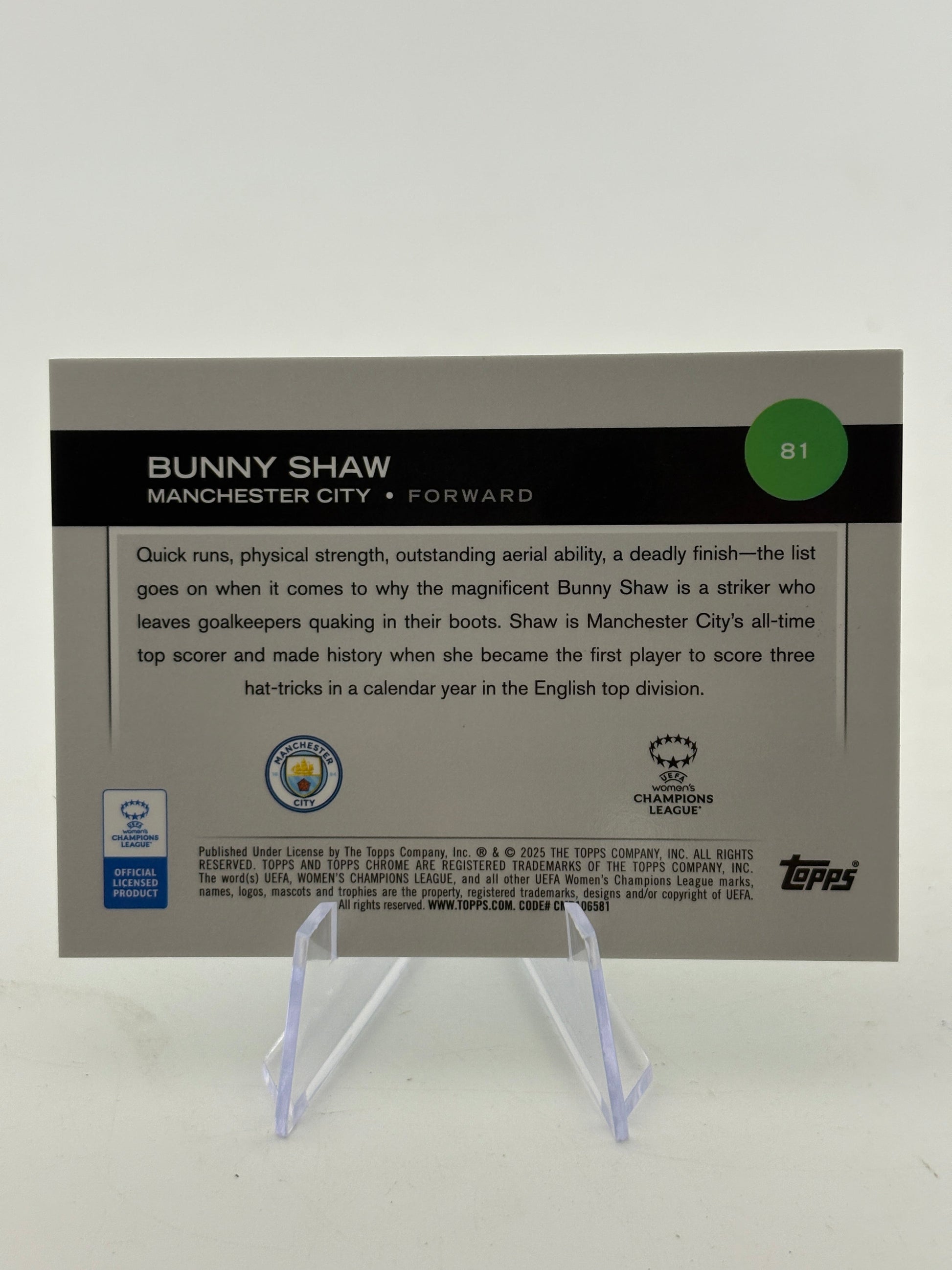 2025 Topps Chrome WUCL - Bunny Shaw 01/99 Green Refractor FRENLY BRICKS - Open 7 Days