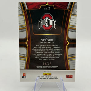 2023 Panini Select Draft C.J. Stroud Red & Green Squares Prizm RC #d /25 FRENLY BRICKS - Open 7 Days