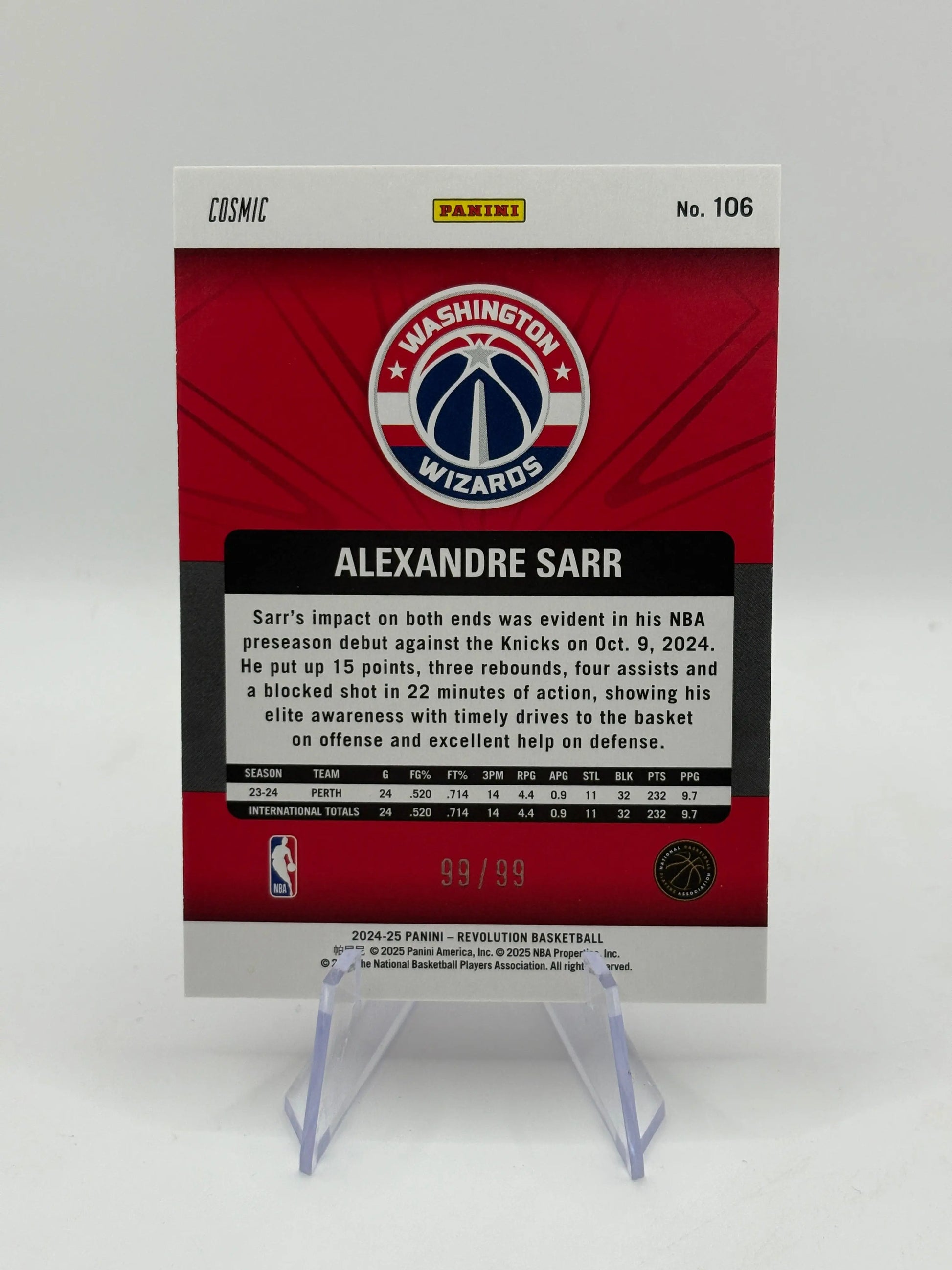 2024-2025 Panini Revolution Alexandre Sarr RC Rookie Revolution Cosmic 99/99 #16 FRENLY BRICKS - Open 7 Days