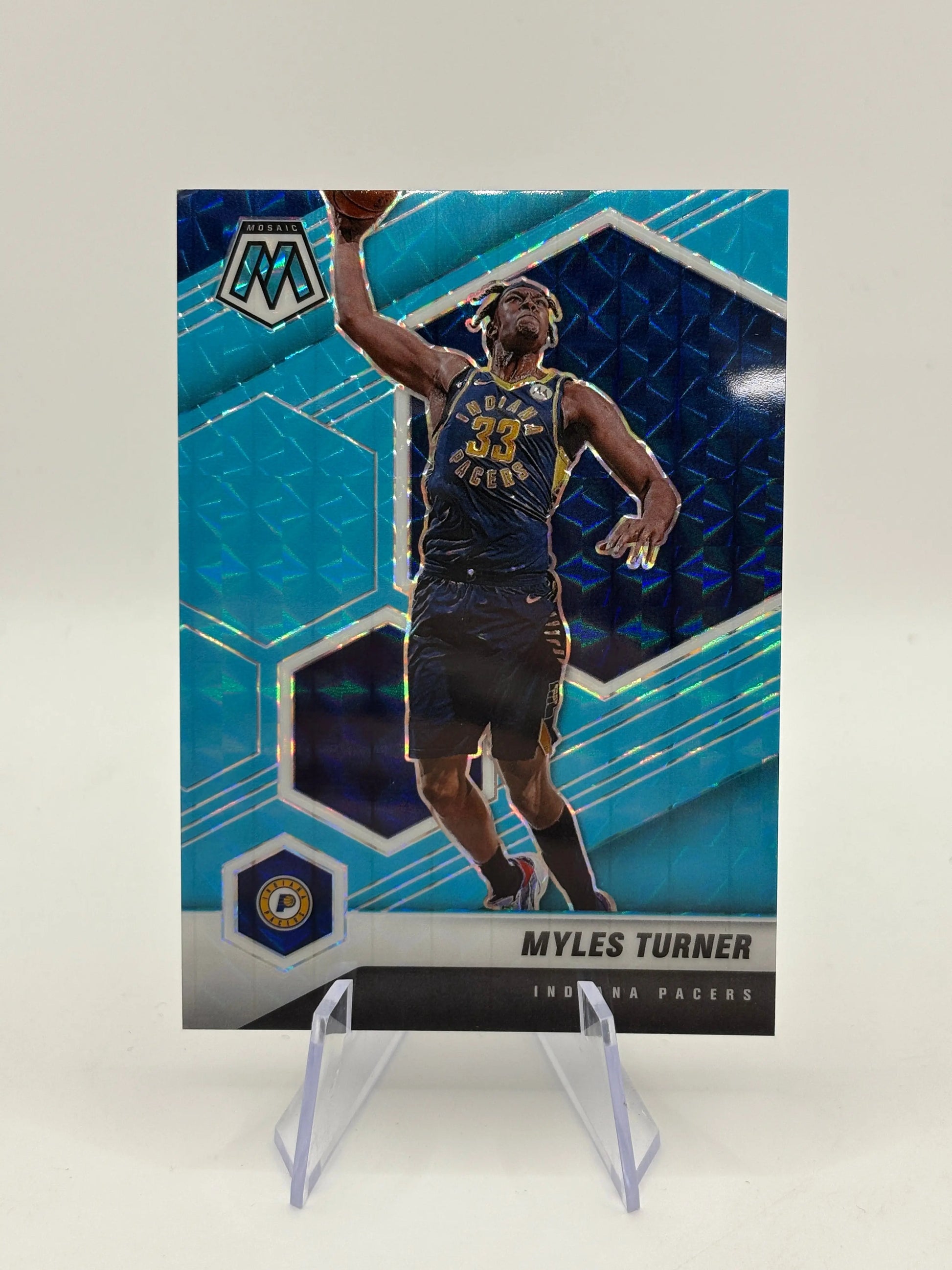 2020-21 Panini Mosaic Myles Turner #25 Fluorescent Blue Mosaic Prizm /15 FRENLY BRICKS - Open 7 Days