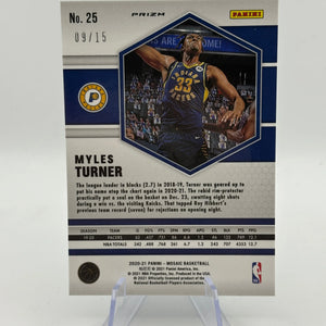 2020-21 Panini Mosaic Myles Turner #25 Fluorescent Blue Mosaic Prizm /15 FRENLY BRICKS - Open 7 Days