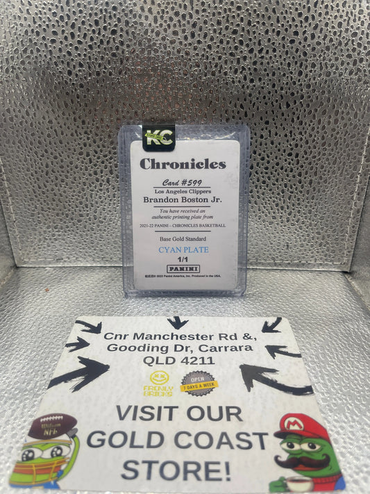 Panini Chronicles Los Angeles Clippers Brandon Boston Jr. #599 BASE GOLD STANDARD CYAN PLATE 1/1 FRENLY BRICKS - Open 7 Days