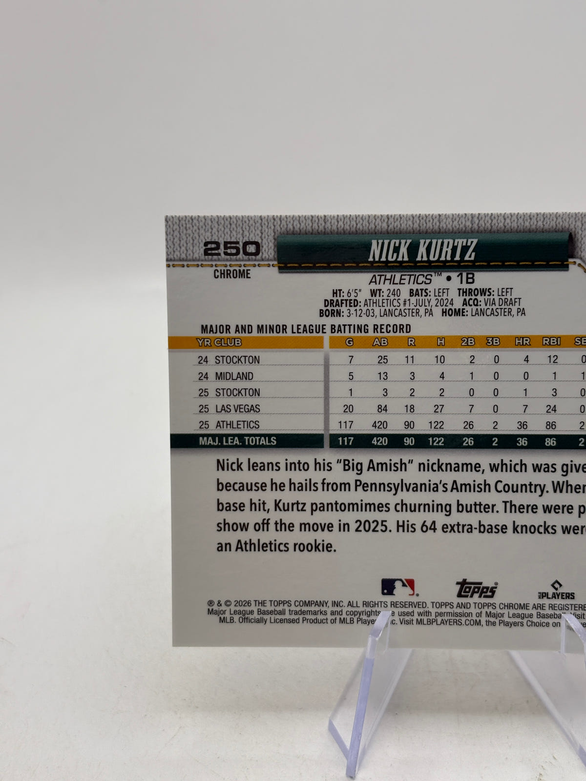 2026 Topps Chrome Nick Kurtz Image Variation Gold /50 #250 Athletics image 3