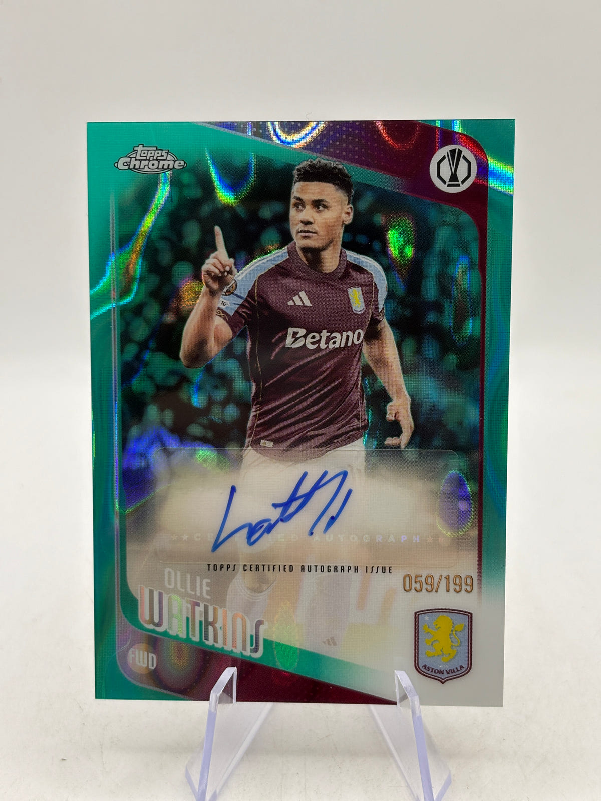2025-26 Topps Chrome Uefa Club Competitions - Ollie Watkins Auto Aqua 059/199 image 1