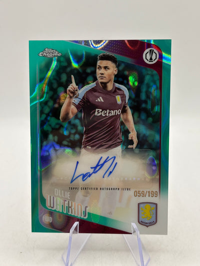 2025-26 Topps Chrome Uefa Club Competitions - Ollie Watkins Auto Aqua 059/199