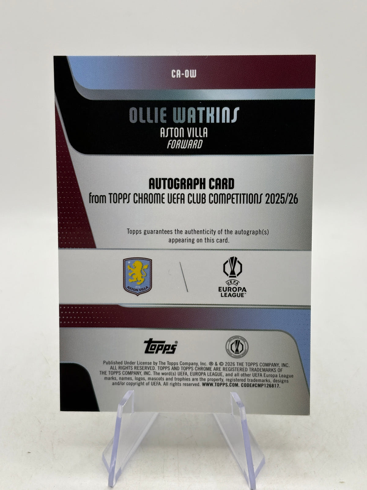 2025-26 Topps Chrome Uefa Club Competitions - Ollie Watkins Auto Aqua 059/199 image 2