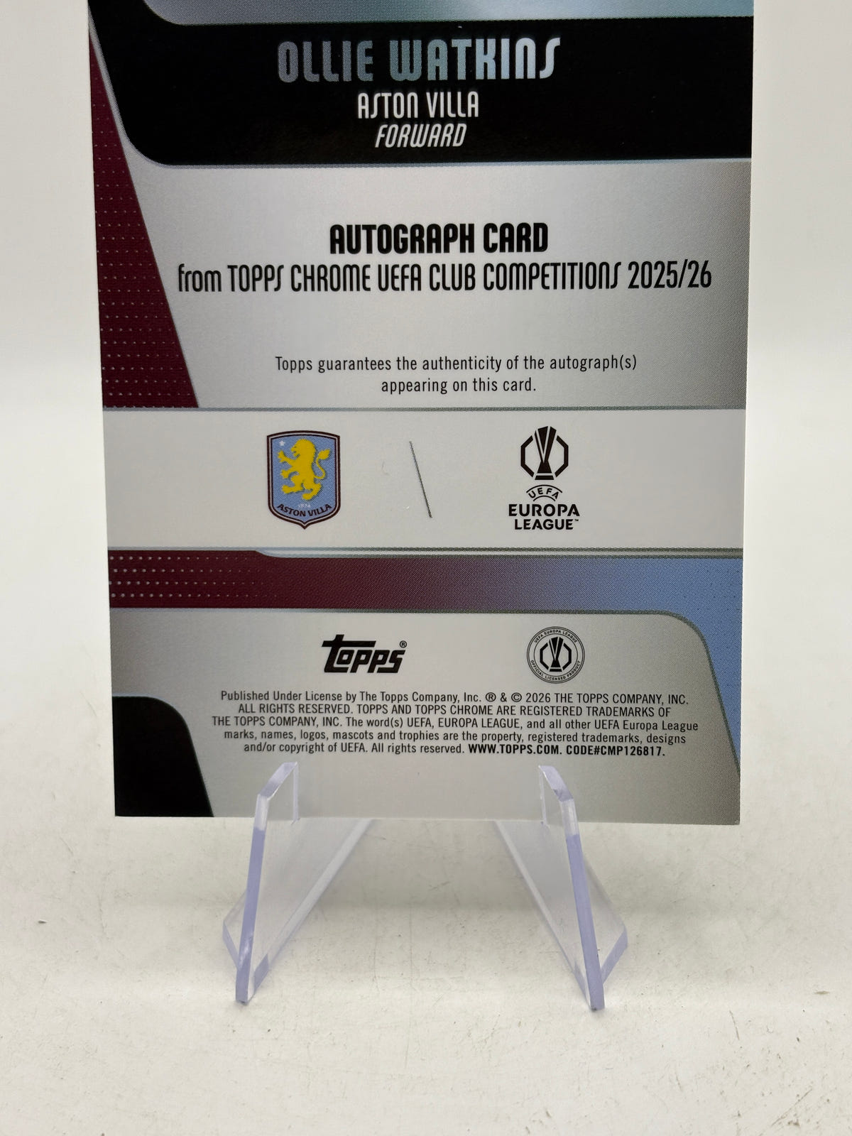 2025-26 Topps Chrome Uefa Club Competitions - Ollie Watkins Auto Aqua 059/199 image 4