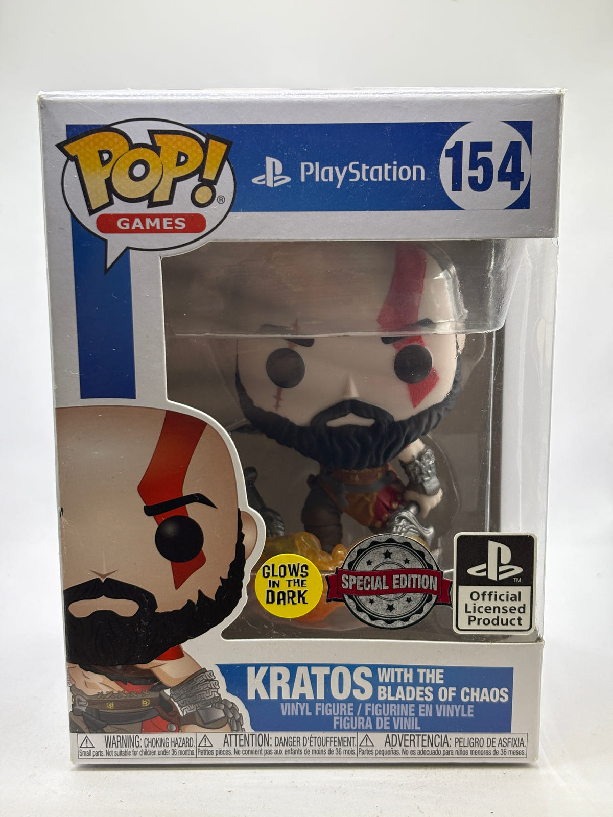 Funko POP! Games Playstation #154 Kratos with the Blades of Chaos Glow SE DMG image 1