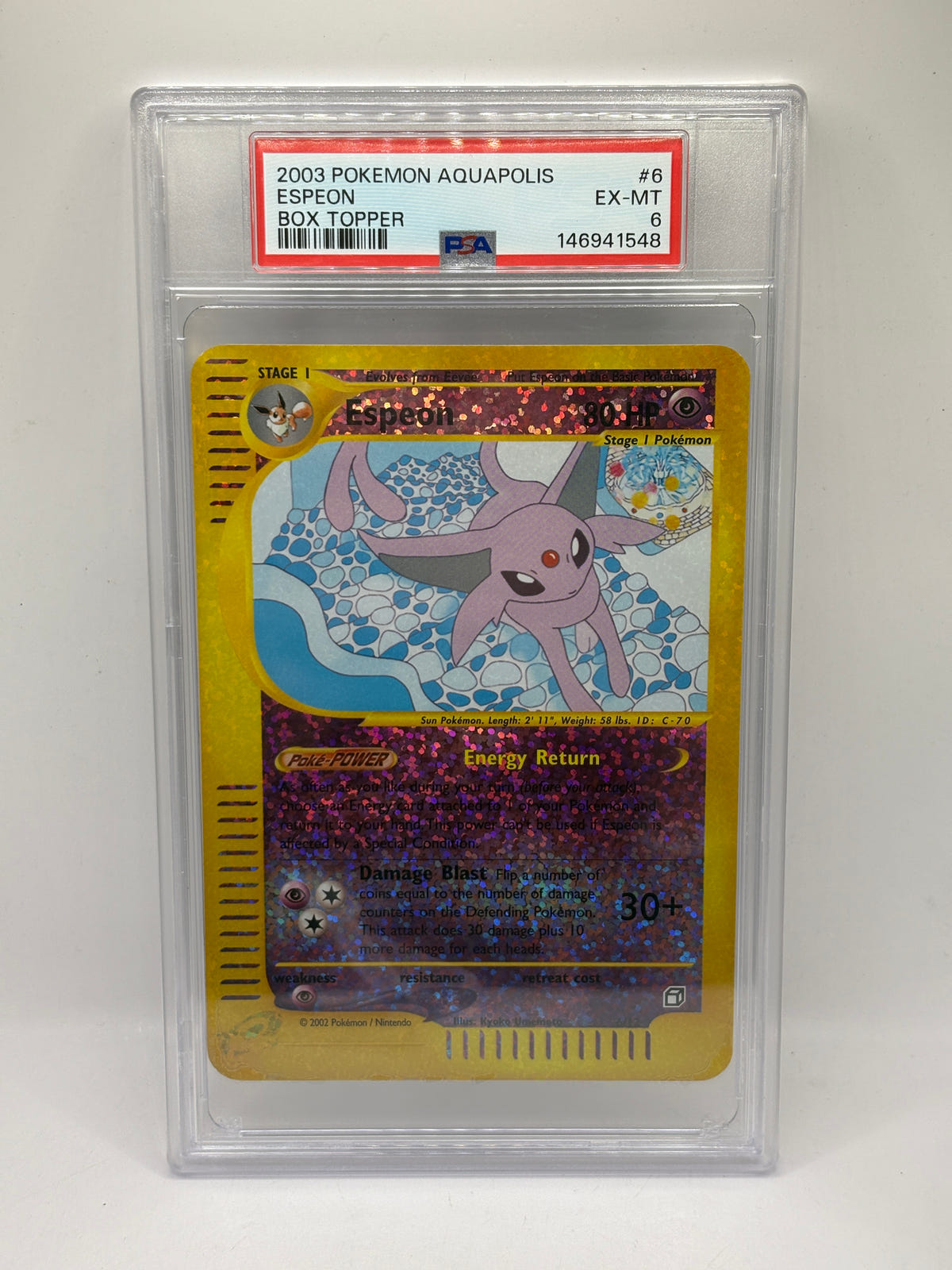 2003 Pokemon Aquapolis #6/12 Espeon Box Topper PSA 6 Holo image 1