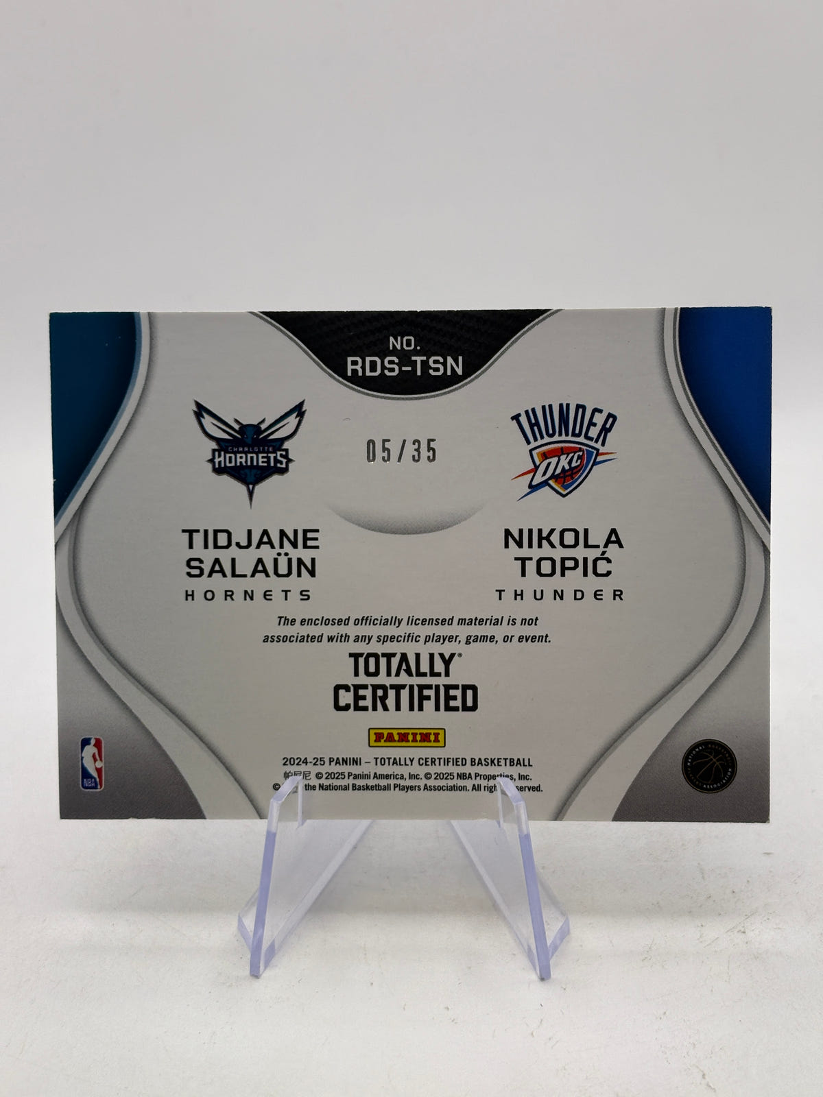 2024-25 Panini Totally Certified #RDS-TSN Tidjane Salaun Nikola Topic 05/35 Blue Camo Dual Patch image 2