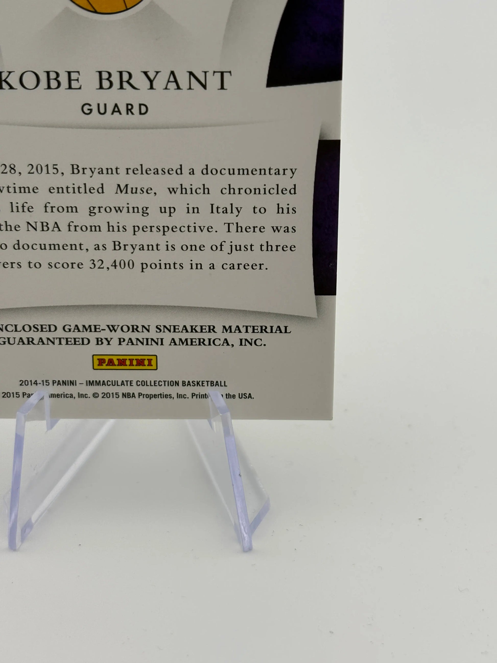 2014-15 Panini Immaculate Collection Basketball - Kobe Bryant SG-KB Sole Of The Game 02/15 FRENLY BRICKS - Open 7 Days