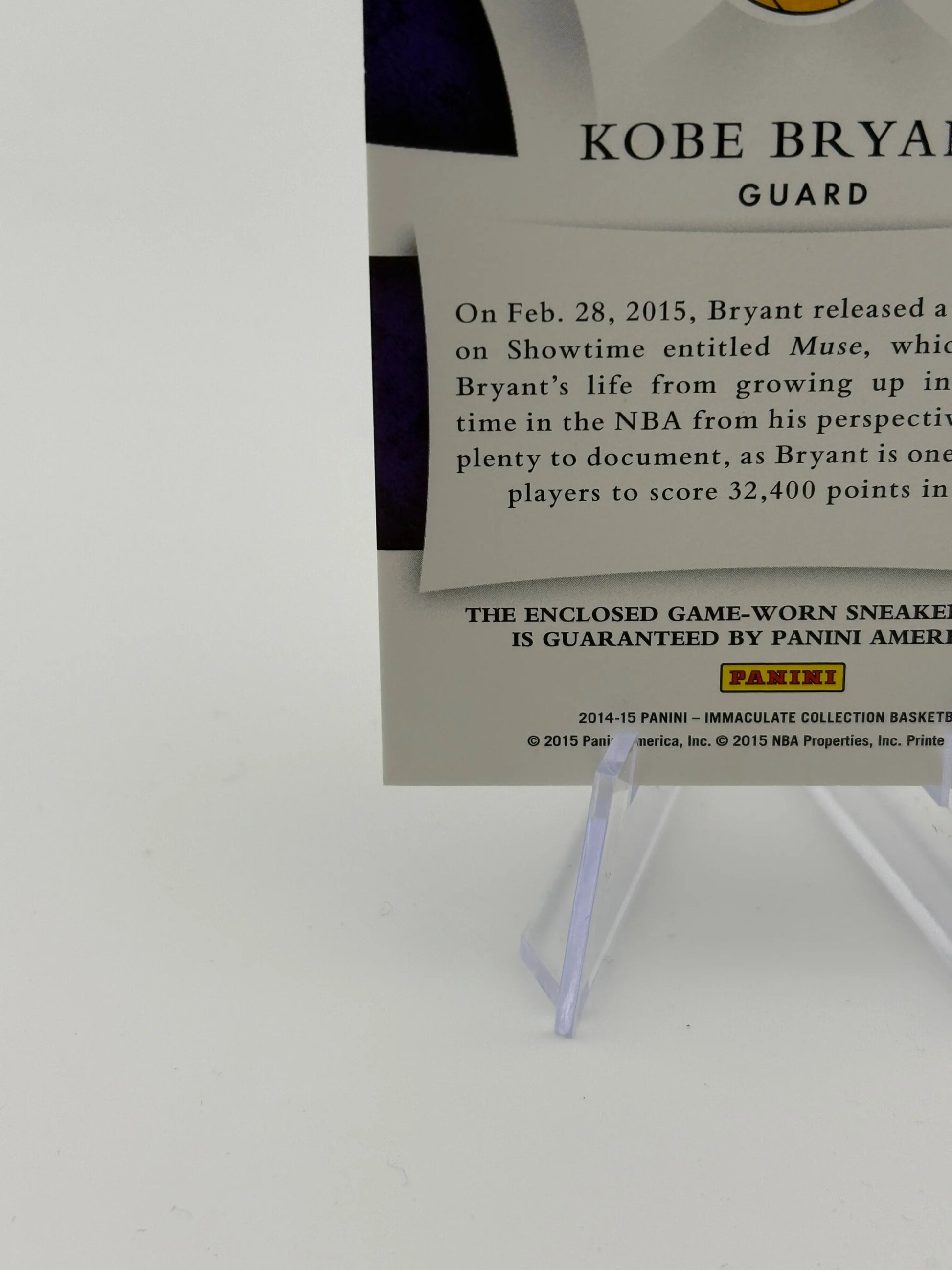 2014-15 Panini Immaculate Collection Basketball - Kobe Bryant SG-KB Sole Of The Game 02/15 FRENLY BRICKS - Open 7 Days