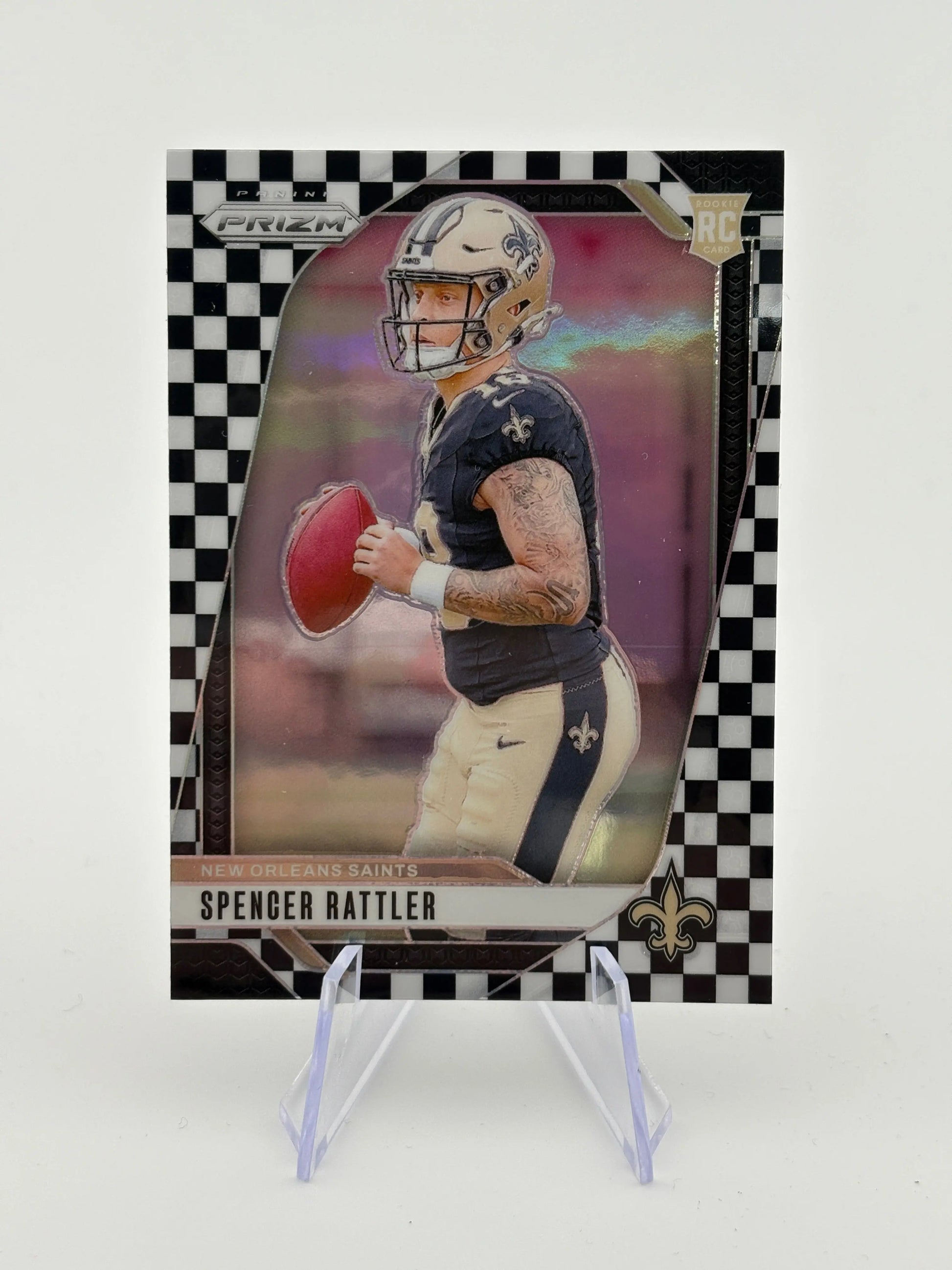 2024 Panini Prizm Spencer Rattler RC Black & White Checkerboard #388 Saints FRENLY BRICKS - Open 7 Days