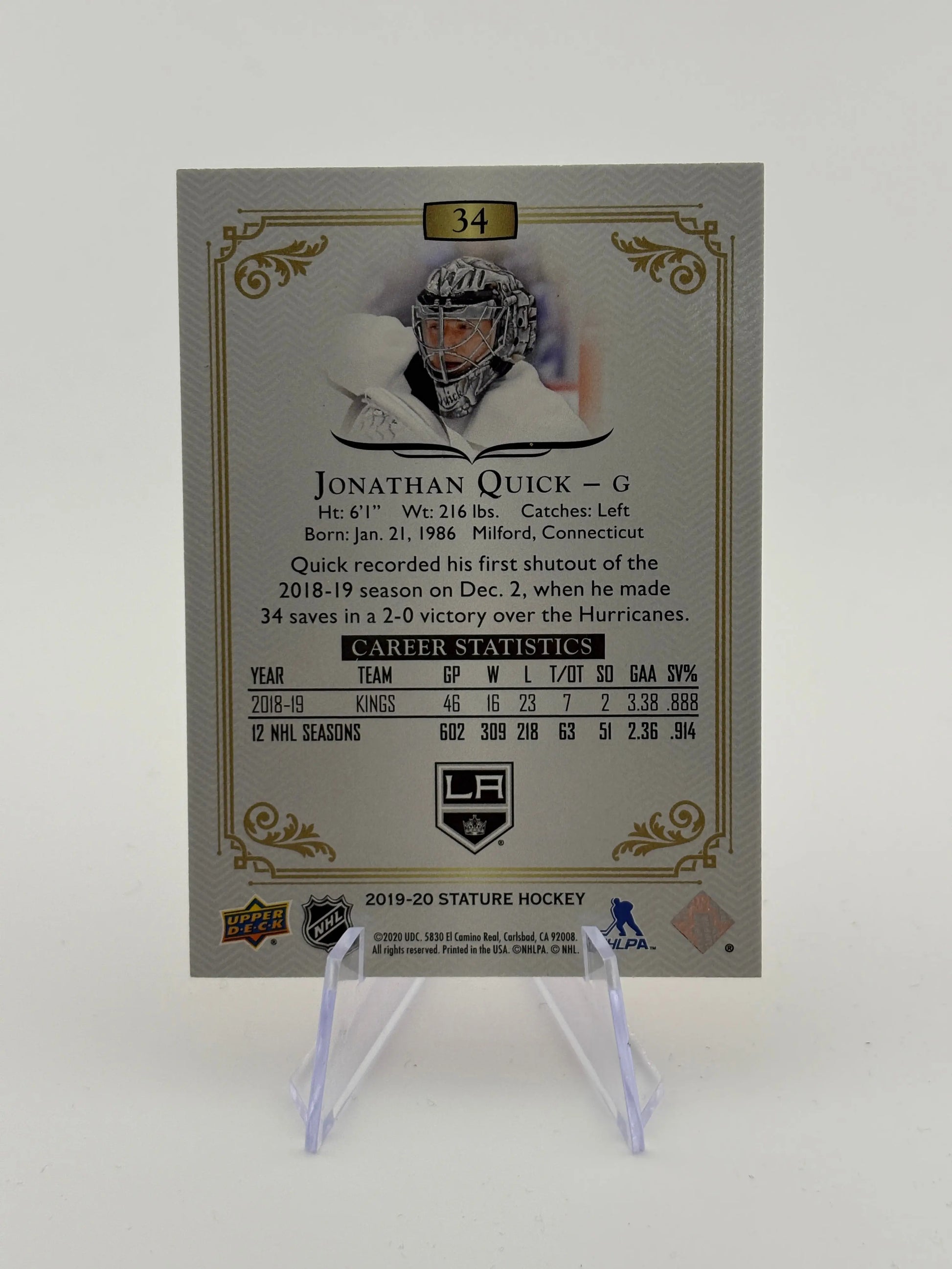 2019-20 Upper Deck Stature Red /75 Jonathan Quick #34 FRENLY BRICKS - Open 7 Days