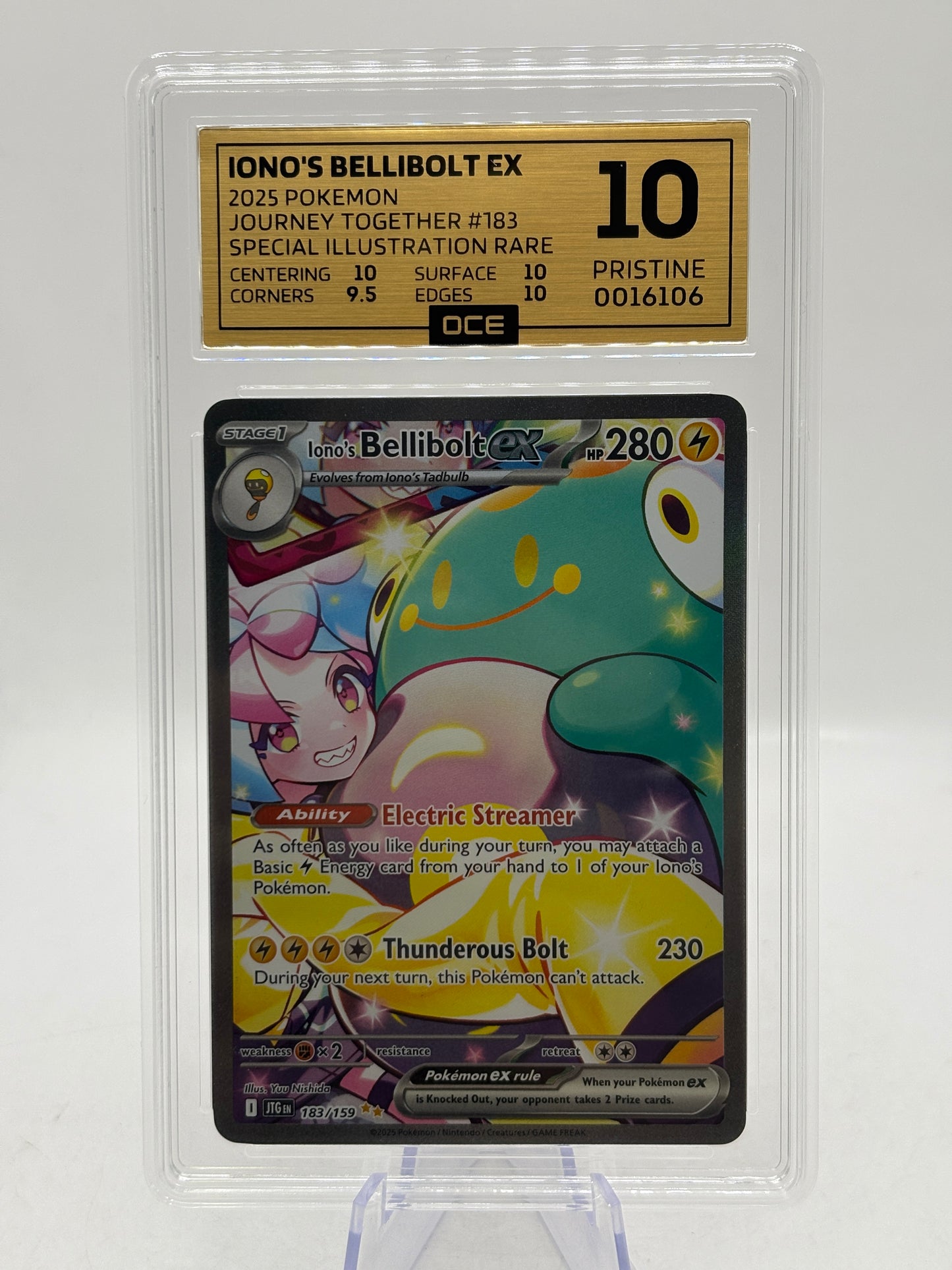 2025 Pokemon Journey Together - Iono’s Bellibolt EX 183/159 SIR OCE 10 Pristine