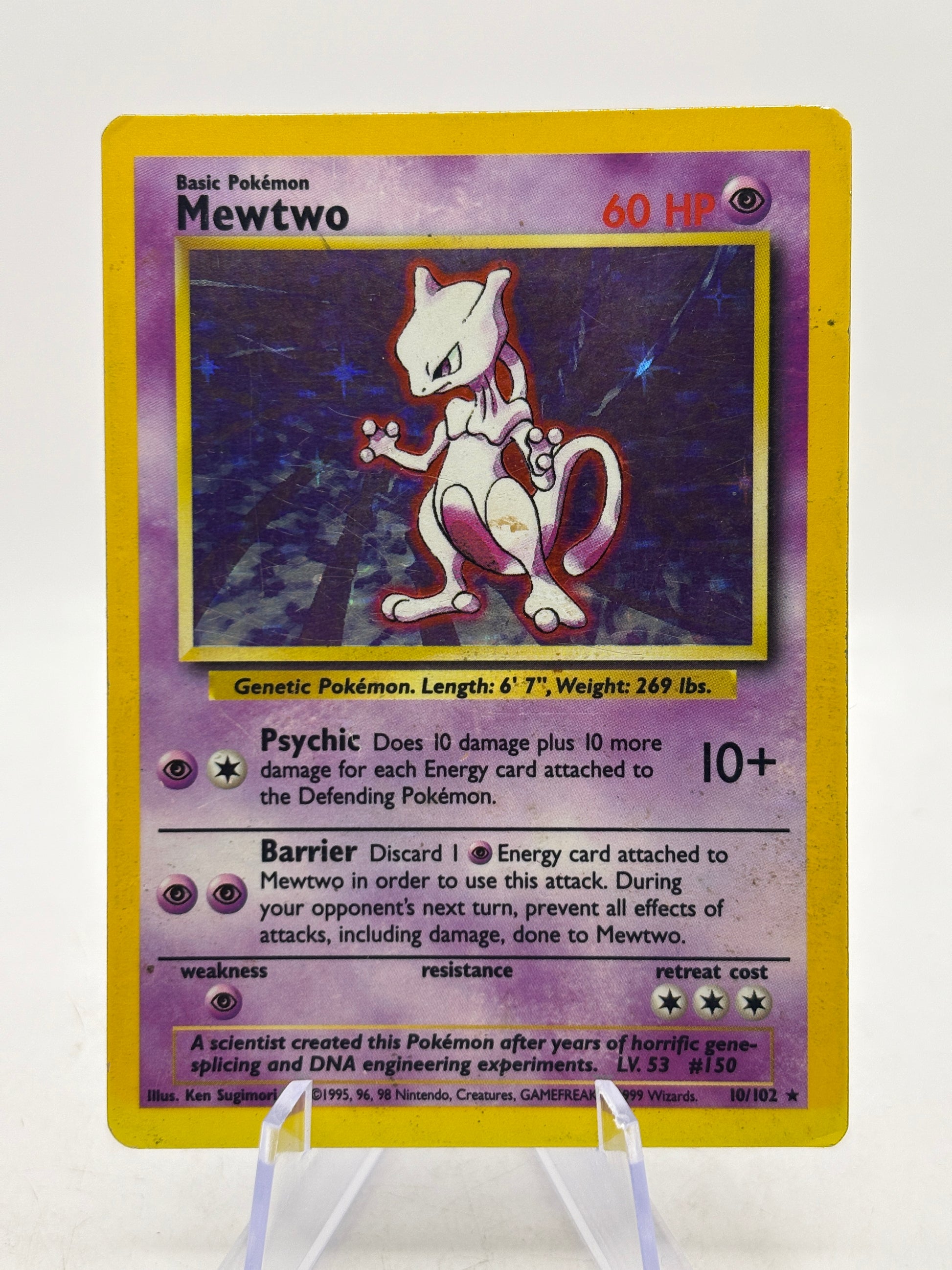 Pokemon TCG WOTC Base Set Unlimited - Mewtwo 10/102 Holo Rare DMG image 1