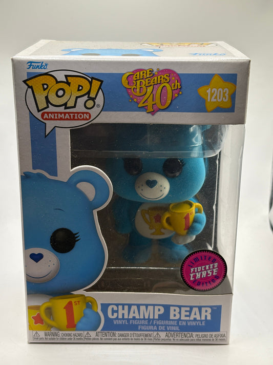 Funko POP! Animation Care Bears 40th #1203 Champ Bear Limited Flocked Chase FRENLY BRICKS - Open 7 Days
