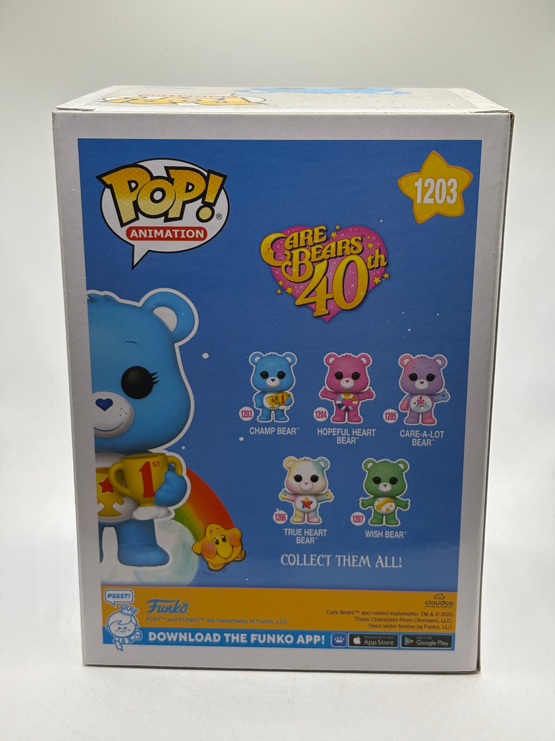 Funko POP! Animation Care Bears 40th #1203 Champ Bear Limited Flocked Chase FRENLY BRICKS - Open 7 Days