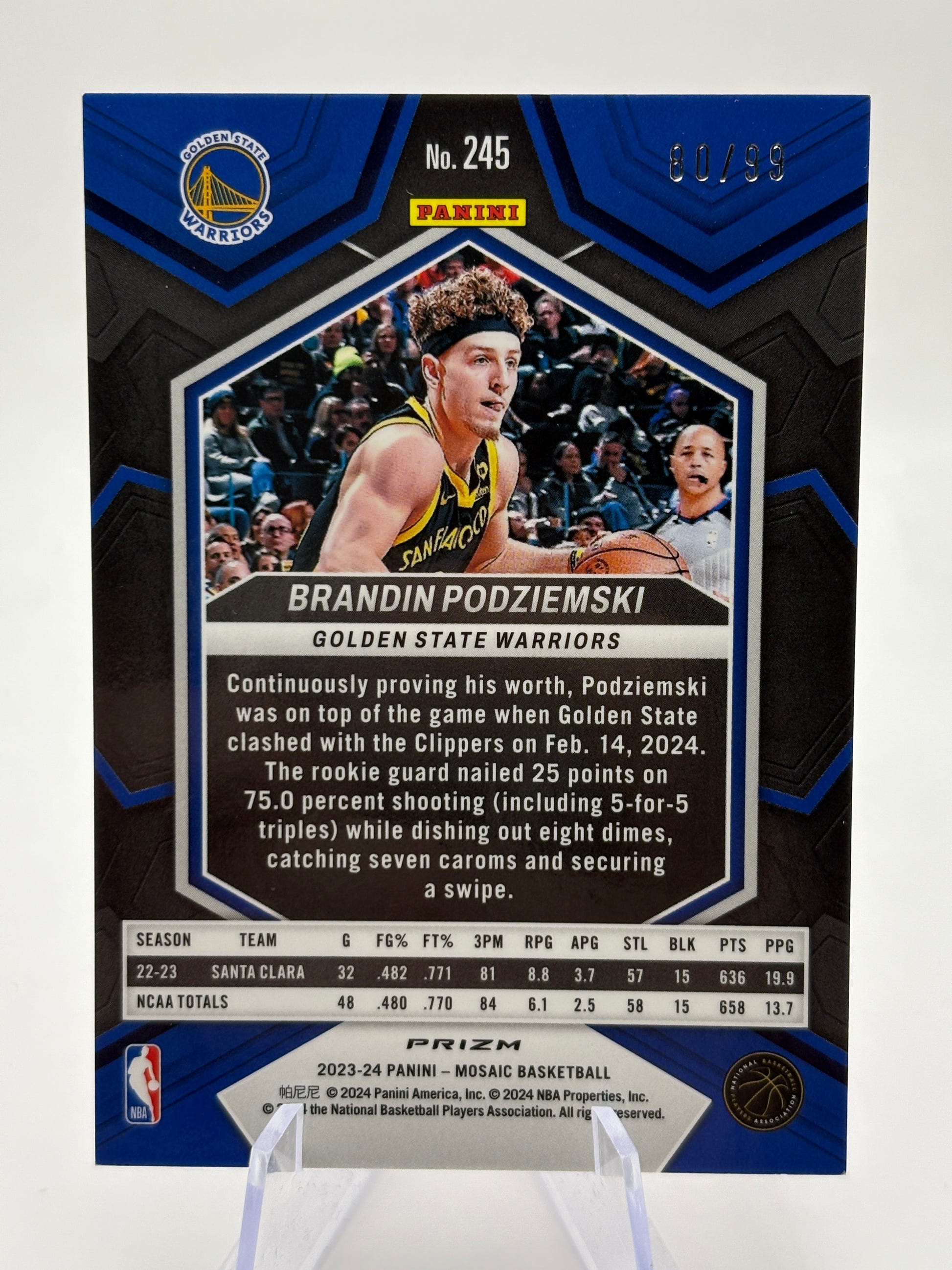2023-24 Panini Mosaic - Rookies Brandin Podziemski Purple Mosaic Prizm /99 (RC) FRENLY BRICKS - Open 7 Days image 2