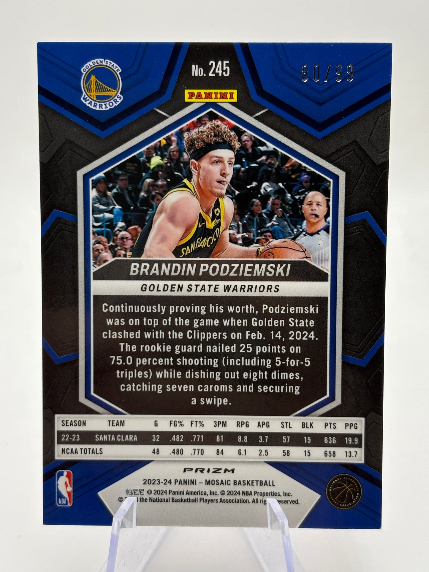 2023-24 Panini Mosaic - Rookies Brandin Podziemski Purple Mosaic Prizm /99 (RC) FRENLY BRICKS - Open 7 Days