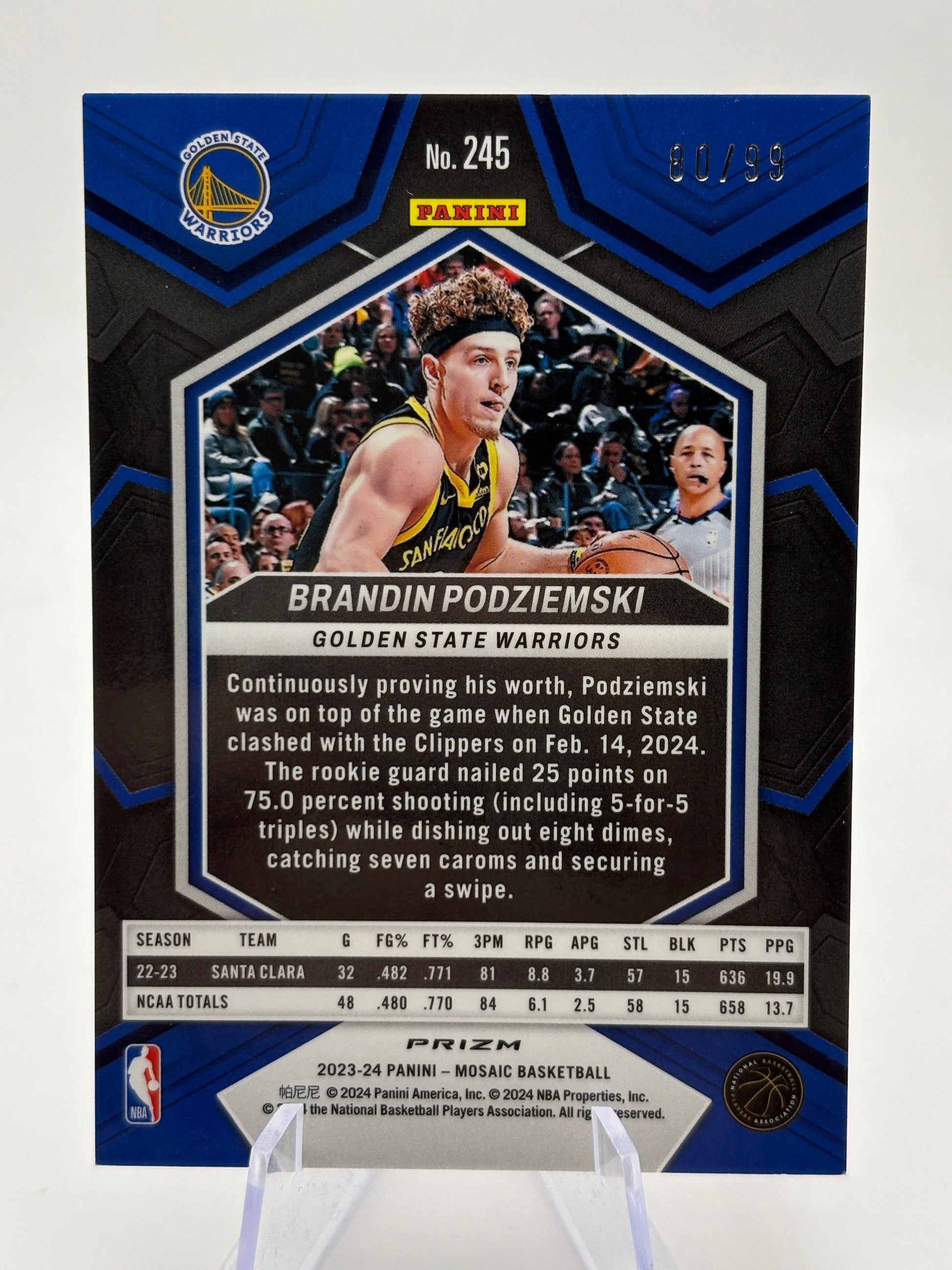 2023-24 Panini Mosaic - Rookies Brandin Podziemski Purple Mosaic Prizm /99 (RC) FRENLY BRICKS - Open 7 Days