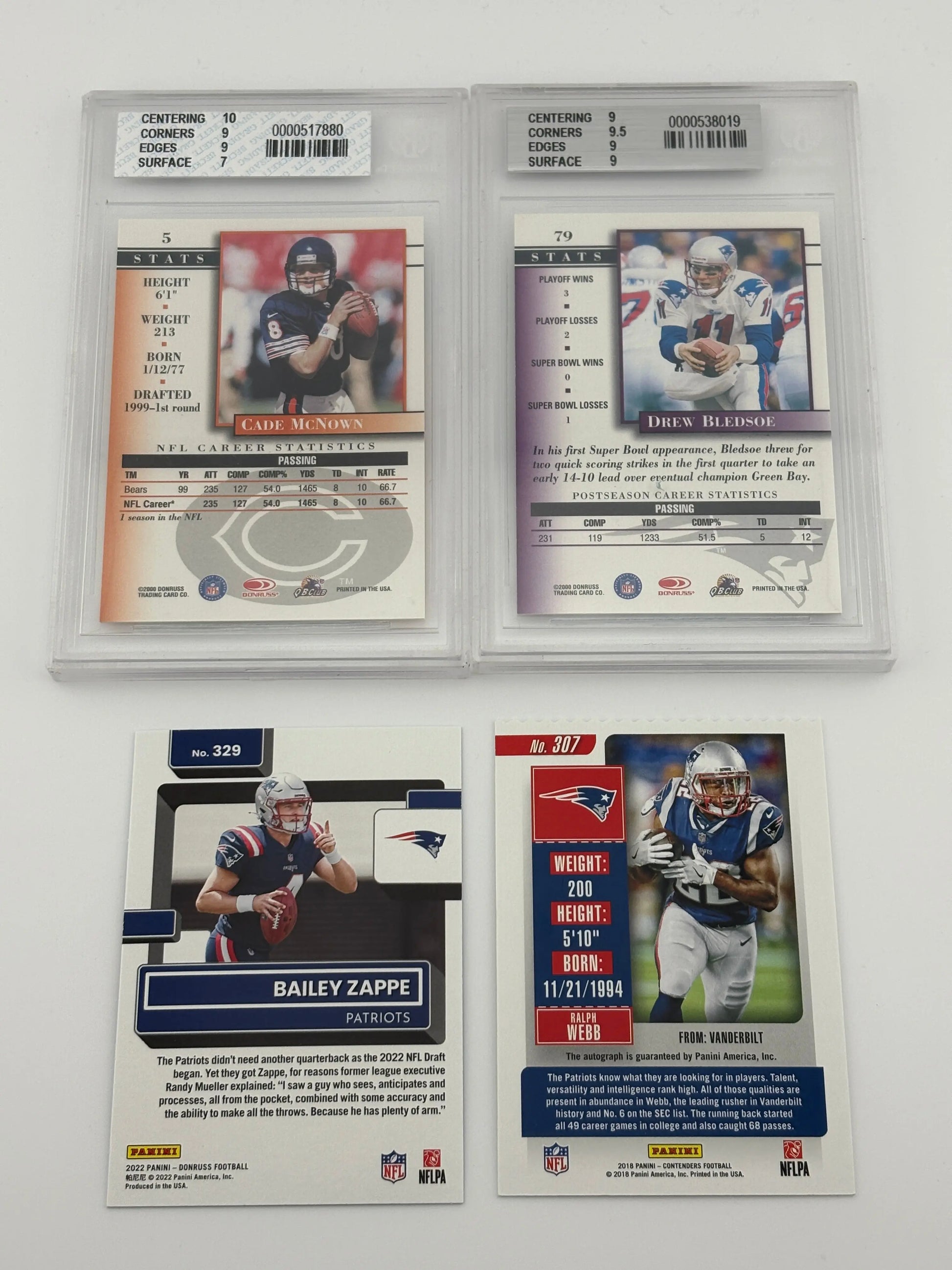 NFL Sports New England Patriots Card Lot - Drew Bledsoe, Graded, Rookie FRENLY BRICKS - Open 7 Days