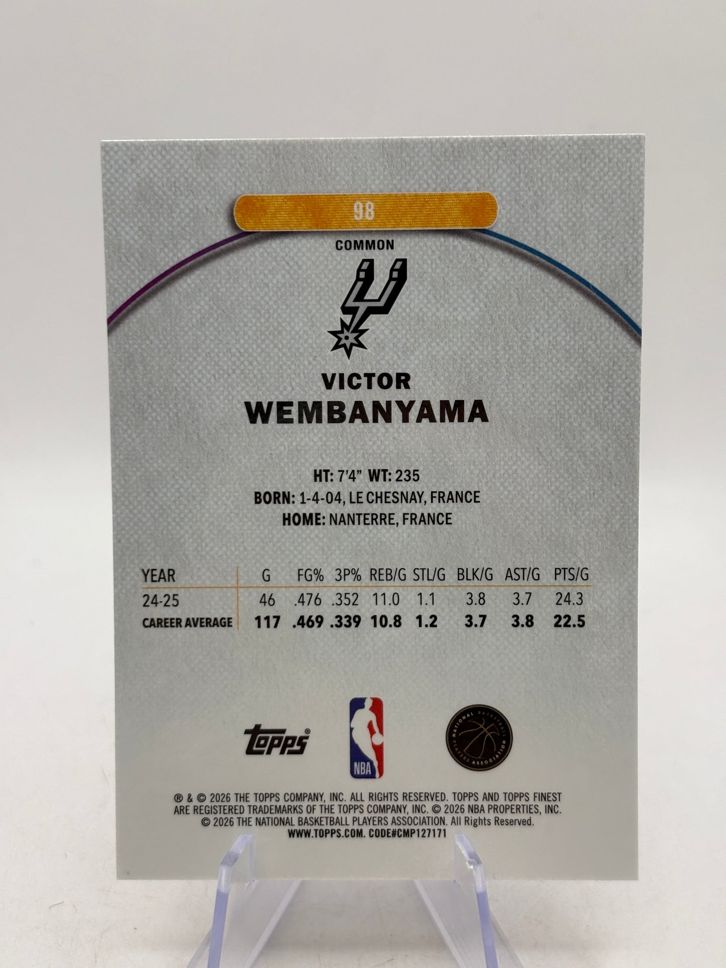 2026 Topps Finest Basketball - Victor Wembanyama #98 Common Oil Spill Refractor