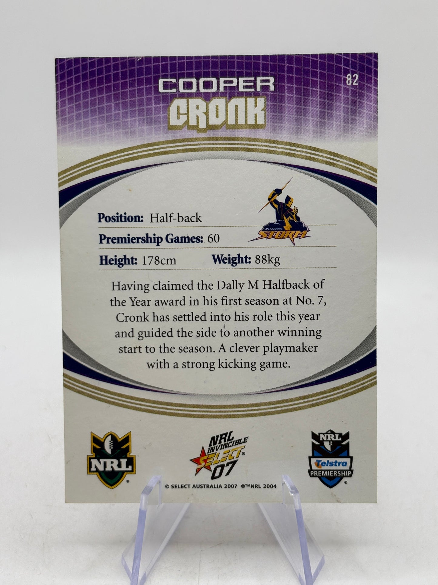 2007 NRL Select - Cooper Cronk #82 Auto On Card