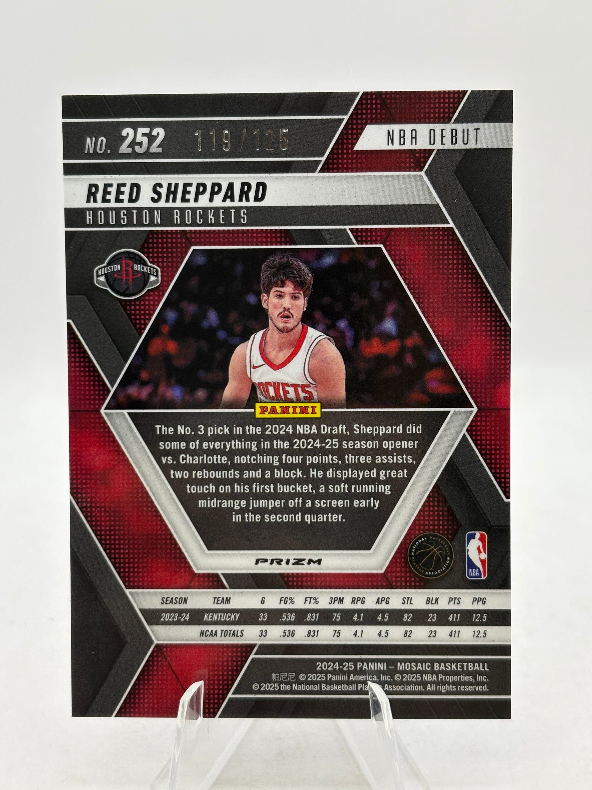2024-25 Panini Mosaic Basketball - #252 Reed Sheppard /125 Cracked Ice FRENLY BRICKS - Open 7 Days image 2