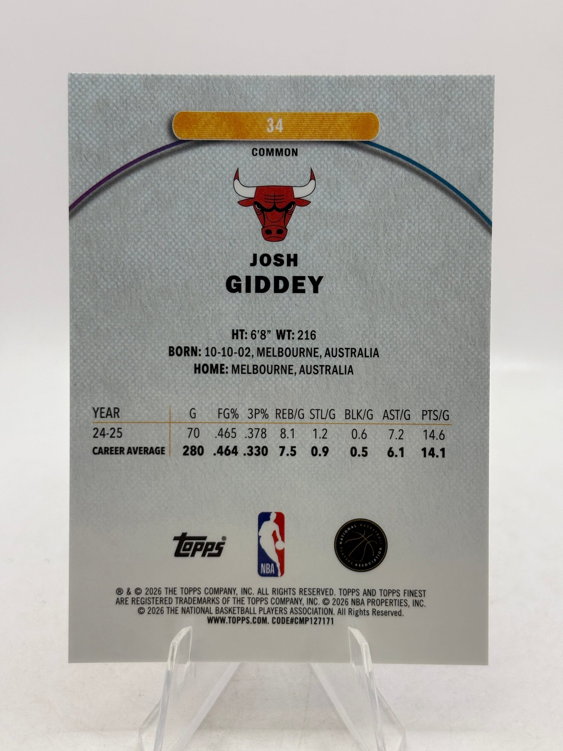 2025-26 Topps Finest - #34 Josh Giddey 144/250 FRENLY BRICKS - Open 7 Days image 2