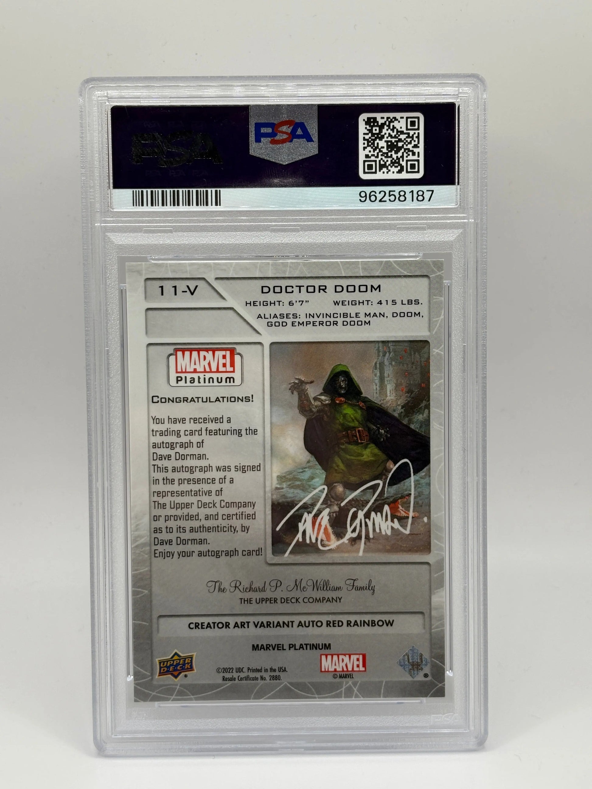 2023 Marvel Platinum #11V Doctor Doom / David Dorman Autograph Variant Red - PSA 10 FRENLY BRICKS - Open 7 Days