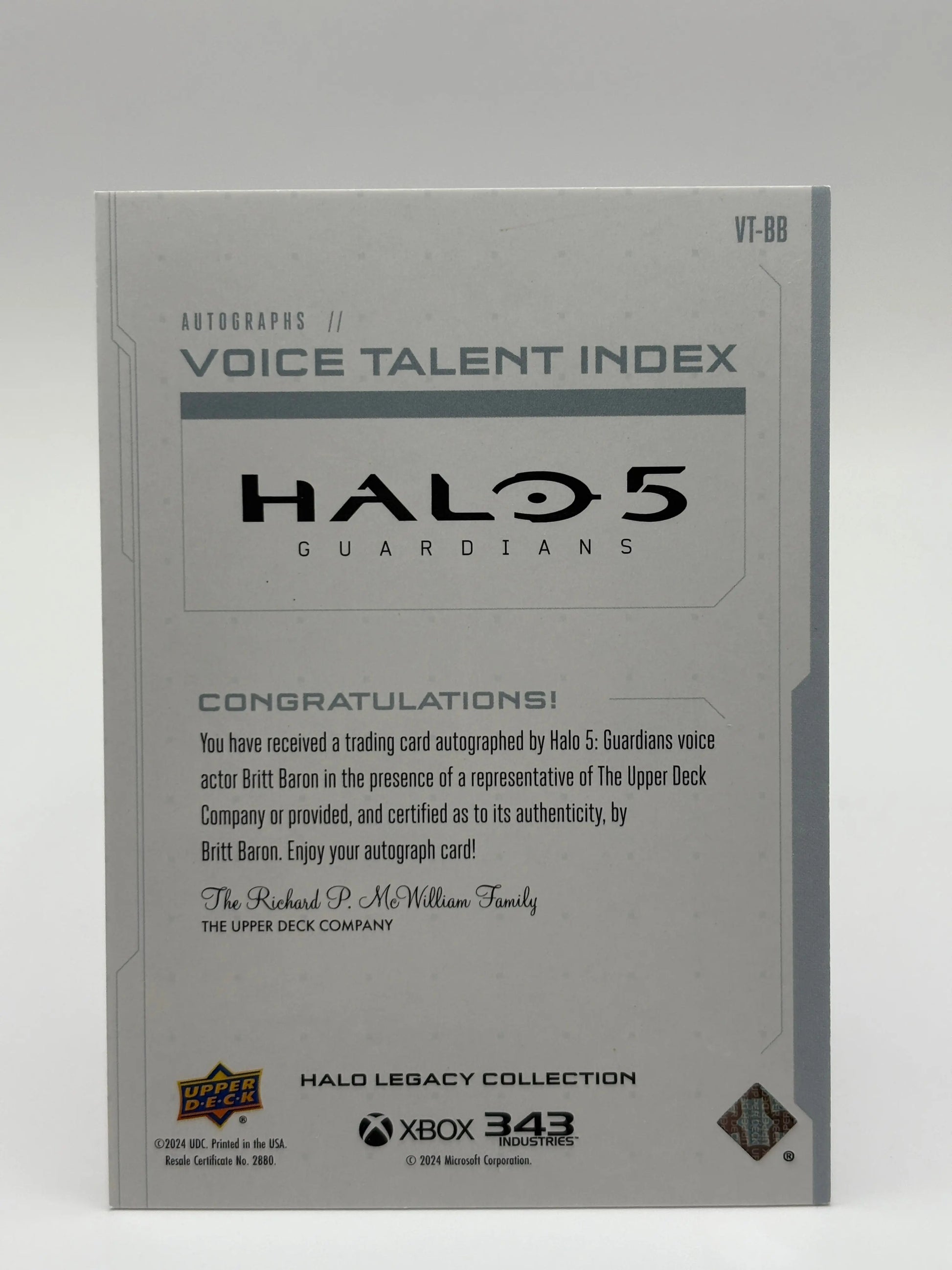 2024 UD Halo Legacy Collection Voice Talent Index Britt Baron as Linda-058 Auto FRENLY BRICKS - Open 7 Days