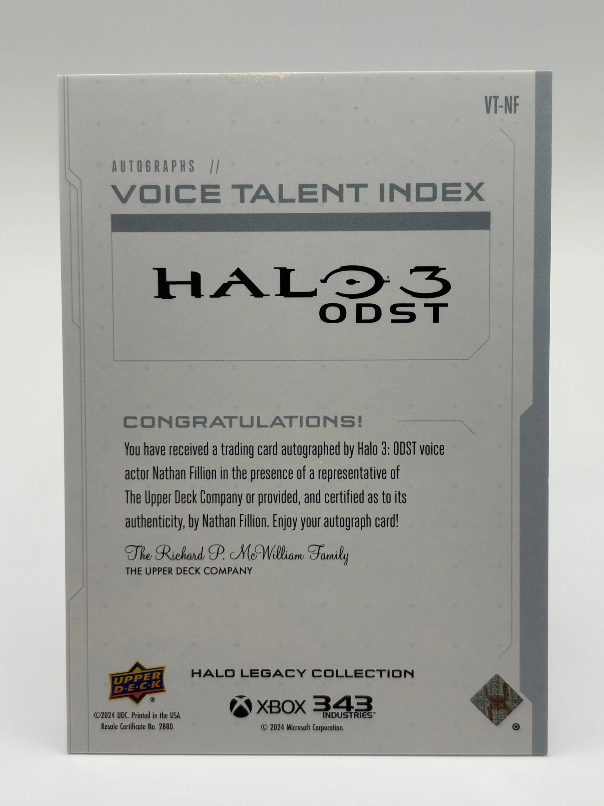 2023 Upper Deck Halo Legacy Nathan Fillion Edward Buck Voice Talent Auto VT-NF FRENLY BRICKS - Open 7 Days