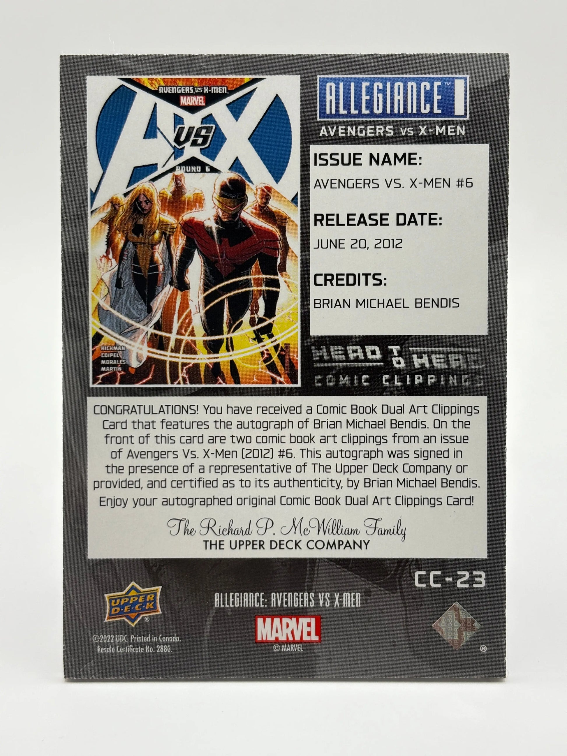 2023 Upper Deck Allegiance Avengers vs X-Men Head to Comic Clippings Auto CC-23 FRENLY BRICKS - Open 7 Days