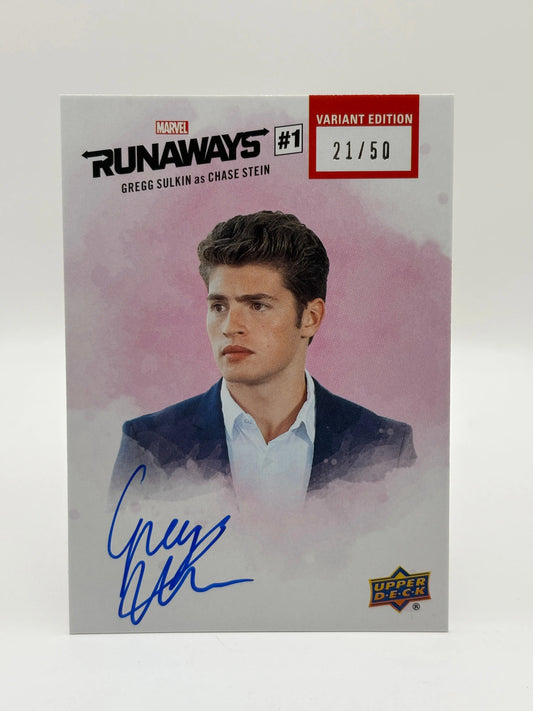 2020 Upper Deck Marvel Runaways #1 Photo Variant /50 Gregg Sulkin / Chase Stein Auto FRENLY BRICKS - Open 7 Days