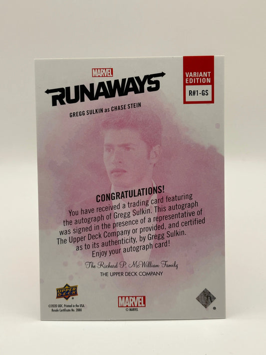 2020 Upper Deck Marvel Runaways #1 Photo Variant /50 Gregg Sulkin / Chase Stein Auto FRENLY BRICKS - Open 7 Days