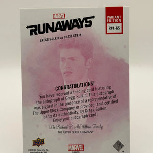 2020 Upper Deck Marvel Runaways #1 Photo Variant /50 Gregg Sulkin / Chase Stein Auto FRENLY BRICKS - Open 7 Days