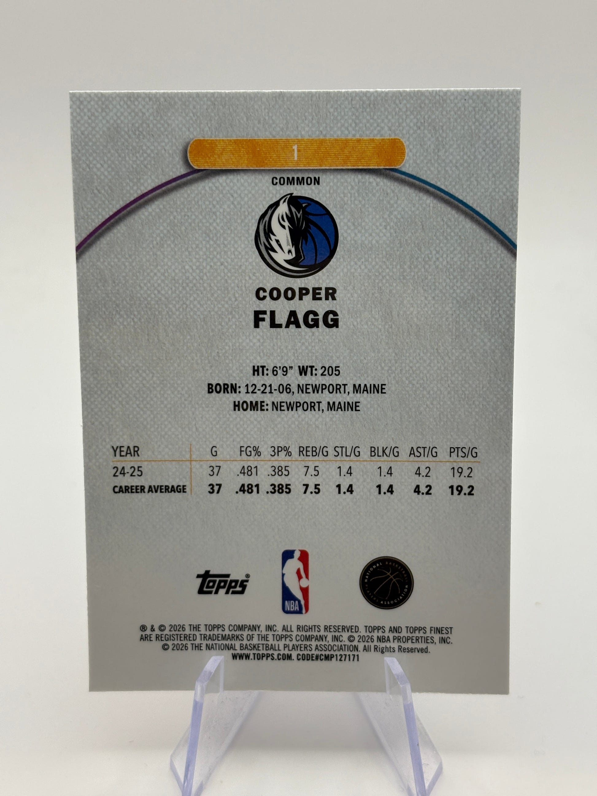 2025-26 Topps Finest Basketball COOPER FLAGG Dallas Mavericks Common Rookie #1 FRENLY BRICKS - Open 7 Days image 2
