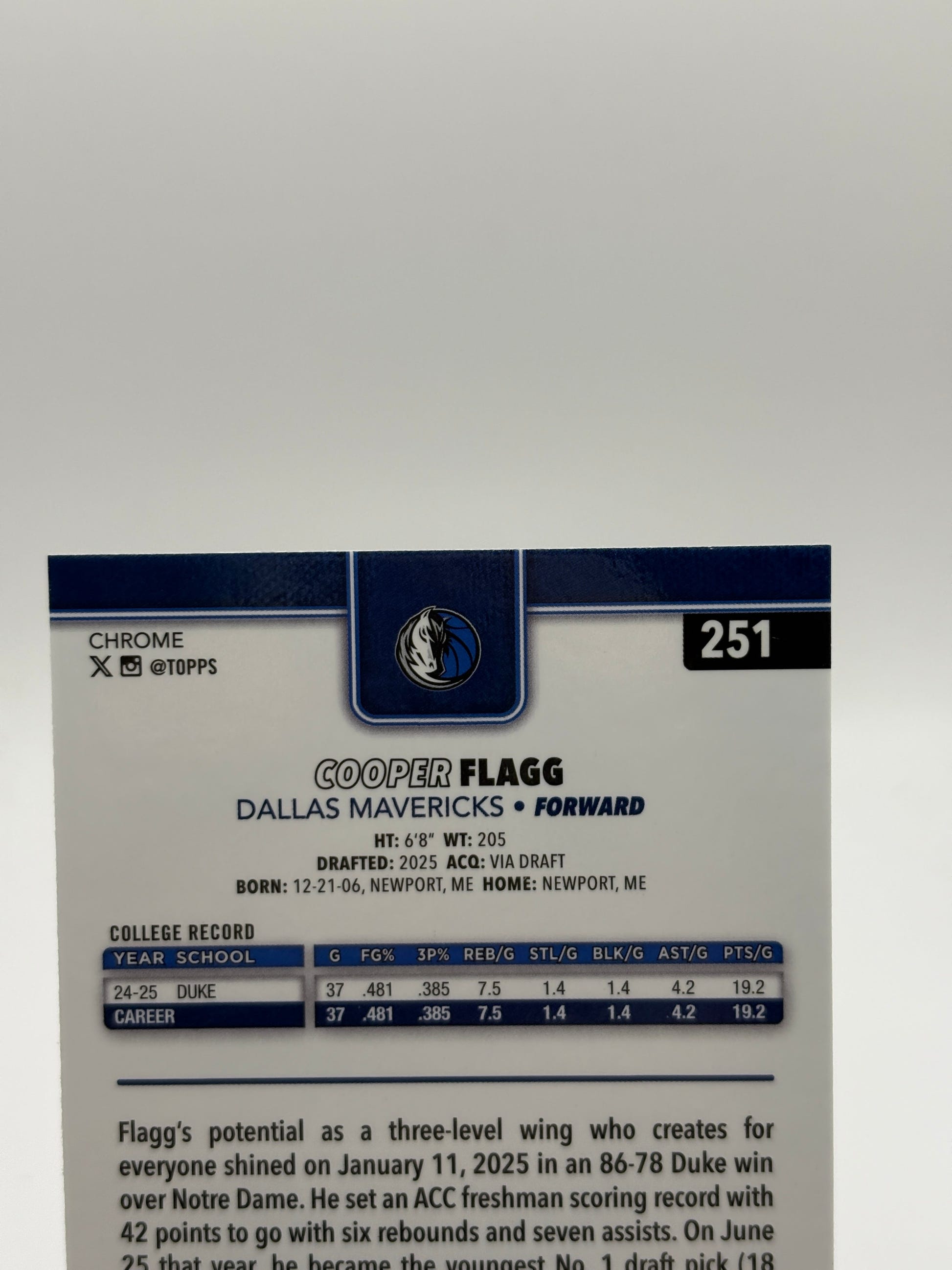 2025-26 NBA Topps Chrome Cooper Flagg RC Dallas Mavericks Base Rookie #251 FRENLY BRICKS - Open 7 Days image 3