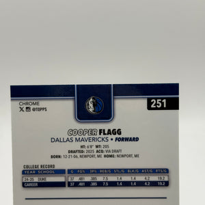 2025-26 NBA Topps Chrome Cooper Flagg RC Dallas Mavericks Base Rookie #251 FRENLY BRICKS - Open 7 Days