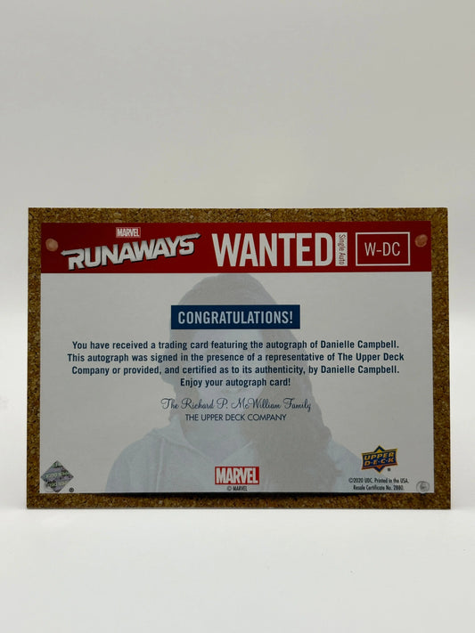 2020 Upper Deck Marvel Runaways Wanted Danielle Campbell as Eiffel Auto FRENLY BRICKS - Open 7 Days