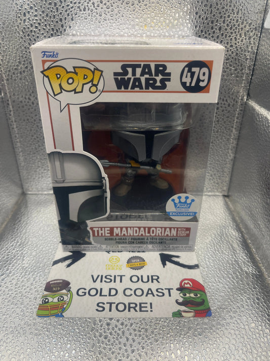 Funko Pop Star Wars The Mandalorian #479 With Beskar Staff Funko Exclusive FRENLY BRICKS - Open 7 Days